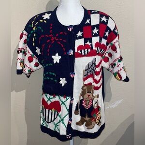 Eagle’s Eye Women’s M Vintage 1995 Patriotic Teddy Bear Red White Blue Sweater